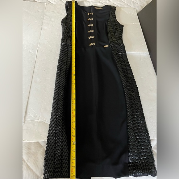 Euroka black pencil dress gold metal hook & eye front braided leather accent US4 - Picture 16 of 16